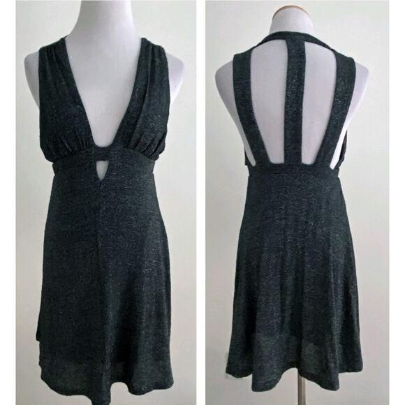 Free People Dance Of The Night Black & Silver Metallic Cut Out Dress Large - Picture 2 of 5